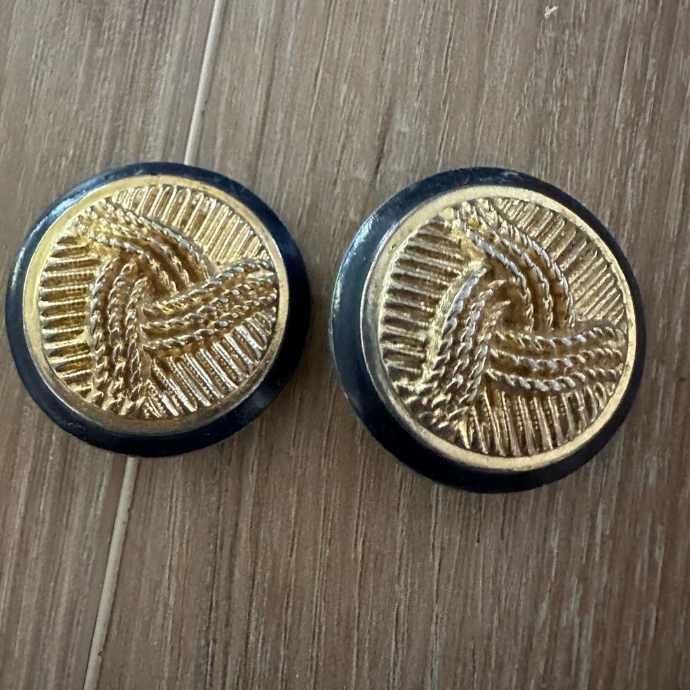 Vintage Gold Textured Button Earrings Clip On